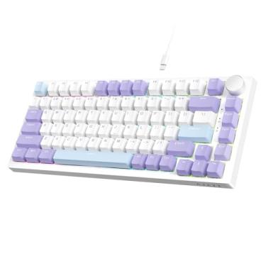 Imagem de ATTACK SHARK Teclado mecânico Ajazz Hot Swappable, 75% TKL RGB retroiluminado com controle de botão, espuma Poron, almofada de silicone, junta, NKRO, teclas PBT para Win/Mac, interruptor linear de sal