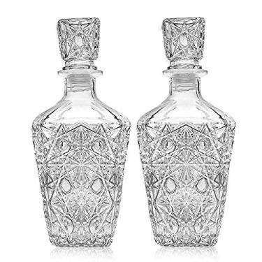 Imagem de Decantador de uísque – Conjunto de decantadores de bebidas elegantes – Garrafa de vidro para uísque, tequila e conhaque – Design sofisticado e brilhante – Conjunto de 2 decantadores premium para