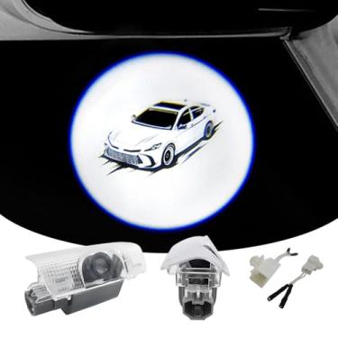 Imagem de 2 peças de luzes LED com logotipo para porta de carro compatíveis com Camry XV80 abril de 2024 – presente cortesia projetor laser luz de boas-vindas lâmpada de poça fácil instalação acessórios para