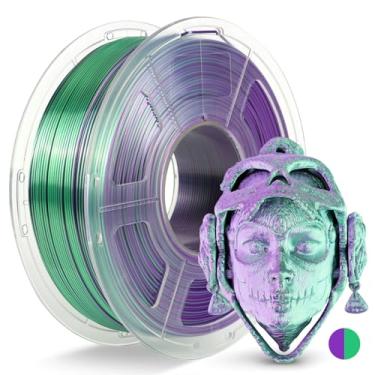 Imagem de JAYO Filamento De Pla De Seda 1,75 Mm, Duas Cores, Roxo E Verde, Filamento De Impressora 3D De Duas Cores De Coextrusão, Mudança Multicolorida Brilhante, Carretel De 1,1 Kg (2,4 Libras), Precisão De