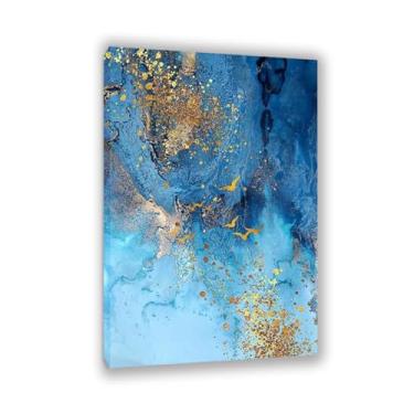 Imagem de SDYJ6GSW Pintura em tela com textura de mármore azul dourado abstrato moderno pôsteres e impressões imagens de arte de parede para sala de estar, escritório, decoração de casa, moldura interna 30 x 20