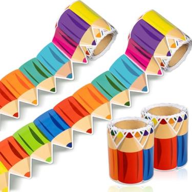 Imagem de Decorações de borda de quadro de avisos de 15,8 m - 2 rolos de acabamento de borda de lápis arco-íris para sala de aula quadro de avisos parede janela porta decoração