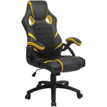 Imagem de Cadeira de escritório ajustável para jogos, cadeira ergonômica de corrida de escritório com encosto alto com apoio de braço, cadeiras de mesa com almofada lombar para escritório e casa (cor: amarelo)