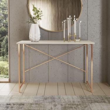 Imagem de Aparador 90cm Estilo Industrial Pés Em Aço Cobre/Off White