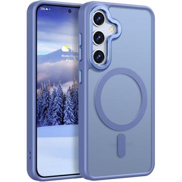 Imagem de Capa Rayboen magnética para Samsung Galaxy S24 e S25, [compatível com Magsafe] Proteção Slim Fit com toque de pele, parte traseira rígida translúcida e bordas macias, Azul Claro Magnético