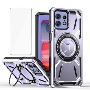 Imagem de Capa de telefone compatível com Motorola Moto Edge 50 Pro 5G (não Edge 50) e protetor de tela de vidro temperado, suporte de anel de metal, suporte, à prova de choque, edge50 50Pro, capa para mulheres