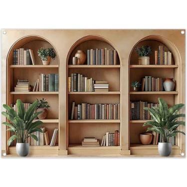 Imagem de YCUCUEI 2,1 x 1,5 m de tecido arqueado para livros de biblioteca escolar, plantas de escritório modernas, videoconferência, fotografia, fundo, decoração interna, faixa de fotos, adereços
