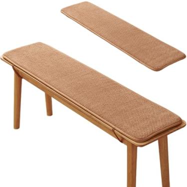Imagem de Almofada de banco, almofada de banco, almofada respirável macia de 99 x 30 cm, almofada de assento antiderrapante com laços para varanda e pátio de jardim ao ar livre/interno