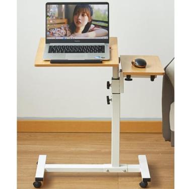 Imagem de Mesa de cama, mesa de cama com rodas para laptop, mesa de cama de hospital para café da manhã, estrutura de madeira e aço resistente para computador, parte superior inclinada, perna dobrável