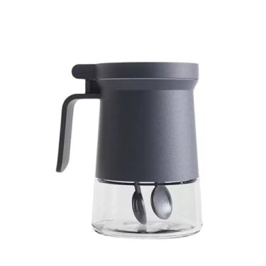 Imagem de Açucareiro de Vidro Minimalista com Colher, 350ml, Tampa Protetora em INOX, Pote para Açucar com Alça Luxo, para Casa, Restaurante (Cinza)