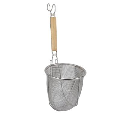 Imagem de Cesta de coador de massa, concha de colher de filtro de cozinha, peneira de malha de arame fina de aço inoxidável, coador de macarrão com cabo de madeira para cozinha e culinária
