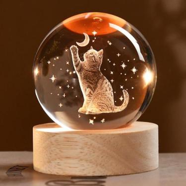 Imagem de Bola decorativa ZRENJHUS Cat 3D Cat Lâmpada de cristal 60mm para mulhe