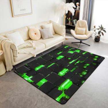 Imagem de Feelyou Tapete de área ombré quadrado geométrico verde preto 5x7 crianças renderização 3D arte abstrata tapete decorativo para meninos meninas adolescentes moda moderna tapetes de sala de estar