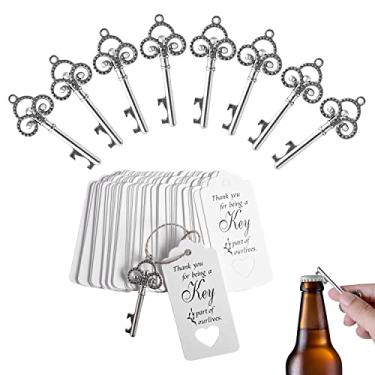 Imagem de Abnaok 50 peças de lembrancinhas de casamento/lembrancinhas de festa, abridores de garrafa com chave de esqueleto prata com cartões de etiqueta de acompanhante e corda de juta