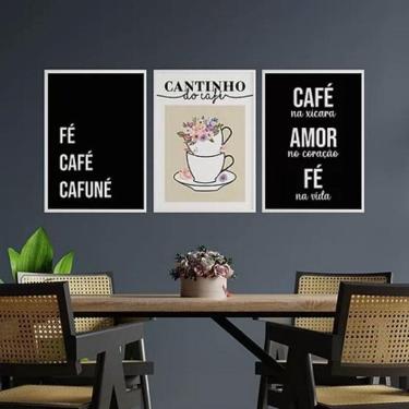 Imagem de Kit 3 Quadros Fé Café Cafuné 45X34Cm Com Vidro - Branca