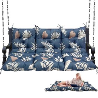Imagem de Almofada de balanço para varanda com encosto – à prova d'água de 12,7 cm espessa, almofada externa para todos os climas para balanços de 2 a 3 lugares, tecido resistente de secagem rápida com bolso