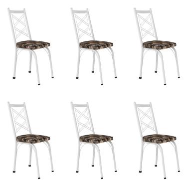 Imagem de Kit 6 Cadeiras De Cozinha Delaware Estampado Mosaico Palha Pés De Ferro Branco