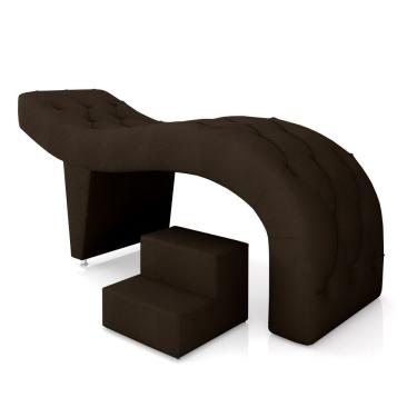 Imagem de Maca De Estética Para Massagem Cílios Fixa Lash Estofada Com Escada Pu Marrom G83