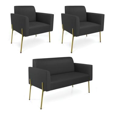 Imagem de Sofá Namoradeira E 2 Poltronas Pé De Ferro Dourado Marisa Corino Preto D03