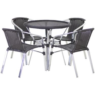Imagem de 4 Cadeiras E Mesa Com Tampo Alumínio área Varanda Preto