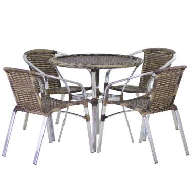 Imagem de 4 Cadeiras E Mesa Com Tampo Varanda Piscina Jardim Cappuccino