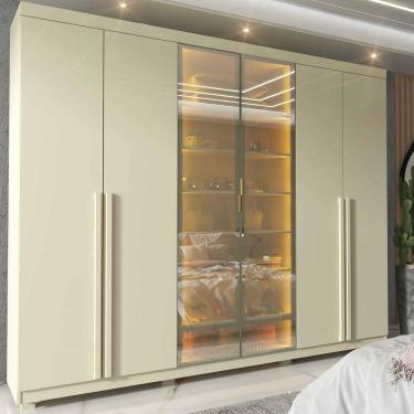 Imagem de Guarda Roupa 6 Portas Casal 2 Reflecta LED Imperatriz Off White - Gelius