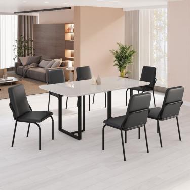 Imagem de Conjunto Sala De Jantar Mesa 160x90cm Base Lunna Tampo Mdf Com Vidro Malibu Preto Fosco