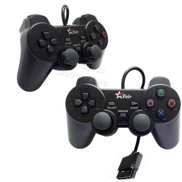 Imagem de Kit 2 Controle Joystick Game PS1 PS2 Play 2 Com Fio Vibração