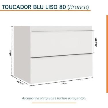 Imagem de Conjunto Para Banheiro Lavatório Em Porcelanato Com Cuba Esculpida, Gabinete E Espelheira Lisa 80cm Branco