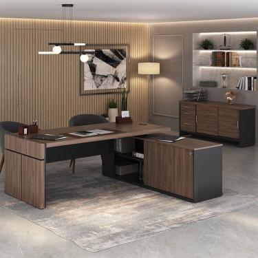 Imagem de Conjunto Para Escritório Estação Diretoria E Balcão Tamburato Com 4 Gavetas Charuto-preto