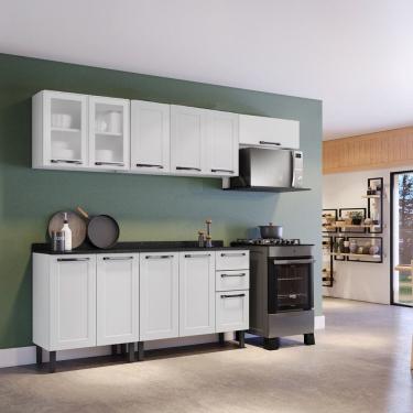 Imagem de Cozinha Compacta Em Aço 5 Peças 11 Portas Sendo 2 De Vidro 2 Gavetas Florença Branco Neve