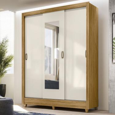 Imagem de Guarda-roupa Casal Com Espelho 3 Portas De Correr E Pés Bolívia Freijó-off