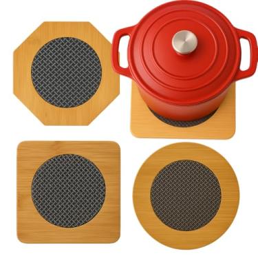 Imagem de Descanso de Panela em Bambu Suporte Protetor de Mesa Kit c/4 unidades em formatos variados