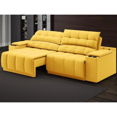 Imagem de Sofá com Porta Copos Carregador USB Ret Rec Samurai 2,00m Velosuede Canário - NETSOFAS