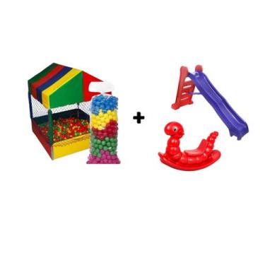 Imagem de Combo Play Escorregador NOVO 4 Degraus - Verm c/ Azul + Piscina Comple