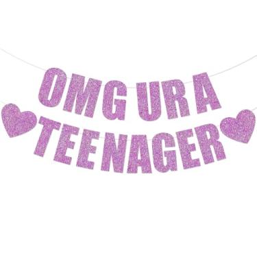 Imagem de Faixa de glitter pré-amarrada OMG UR A adolescente decorações de aniversário de 13 anos faixa para 13 anos decoração de aniversário de adolescente oficial suprimentos de lembrancinhas de festa de