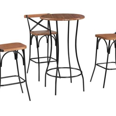 Imagem de Conjunto de Mesa com 3 Banquetas Área Gourmet Preto/Castanho