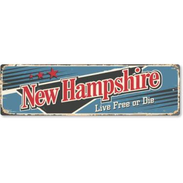 Imagem de SmartSign Placa de metal vintage do estado de New Hampshire de 10 x 35,5 cm "Live Free Or Die", alumínio à prova de ferrugem de 40 mm com sobretudo transparente, decoração de parede retrô, multicolorido