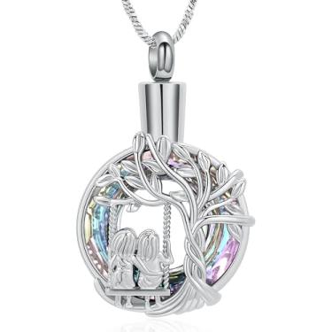 Imagem de Yinplsmemory Joias de cremação para cinzas para irmãs árvore da vida urna colar para cinzas para mulheres joias de lembrança de cinzas, Aço inoxidável, Sem Pedra Preciosa
