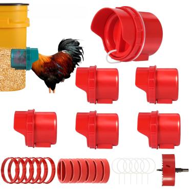 Imagem de Porta alimentadora de frango sem desperdício grande, kit de alimentador automático de aves DIY para frango, codorna, pato, ganso, peru (pacote com 6)
