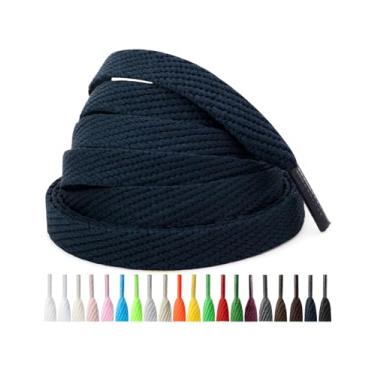 Imagem de Handshop 2 pares de cadarços planos de 2/12.7 cm em 20 cores, cadarços largos para atletismo, sapatos de skate, Azul marinho, 45 Inch (114 cm)