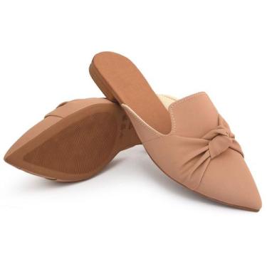 Imagem de Mule Feminino Sapatilha Sapato Mocassim Muller Bico Fino com Laço Nude