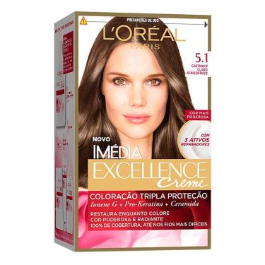 Imagem de Tintura Creme Imédia Excellence L`oréal Castanho Claro Acinzentado 5.1 Kit