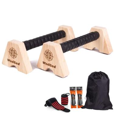 Imagem de Barras push up de madeira premium, barras de paraletes para calistenia, alças push-up, equipamento de calistenia para exterior e casa, kit completo de treino push-up, madeira de borracha maciça