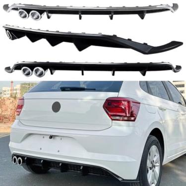 Imagem de Difusor de para-choque traseiro compatível com Polo MK6 2019+ Kit de carroceria Spoiler Traseiro Spoiler Protetor de Lábios Protetor Capa Guarda Acessórios para Carro (Preto Brilhante)
