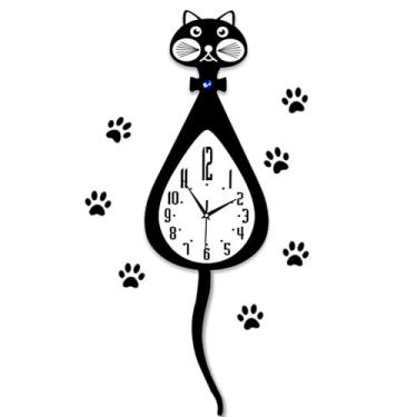 Imagem de Igtazy Relógio de parede com pêndulo, relógio de gato preto silencioso operado por bateria com cauda oscilante, relógio grande de madeira para sala de estar em casa, quarto, cozinha