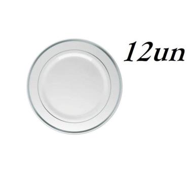 Imagem de Kit Prato Descartável Luxo Prata Refeição Sobremesa 12Un