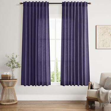 Imagem de Cortinas roxas 153 cm de comprimento, conjuntos de 2 painéis para sala de estar e quarto, cortinas de linho com filtro de luz para cozinha, janelas, bolso para varão ou cortina traseira