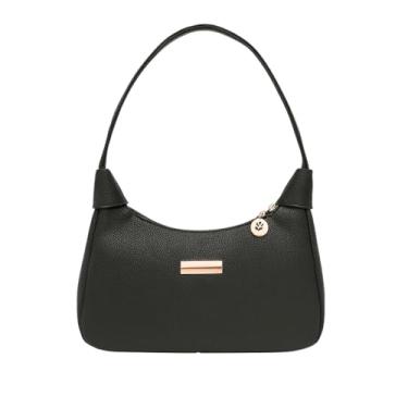 Imagem de Bolsa Feminina de Couro Pequena - Bolsa de Ombro, Bolsa de Mão e Bolsa Baguete Feminina, Estilo Casual e Elegante, Compacta para o Dia a Dia, Bolsas Femininas de Couro Pequenas (Preto)
