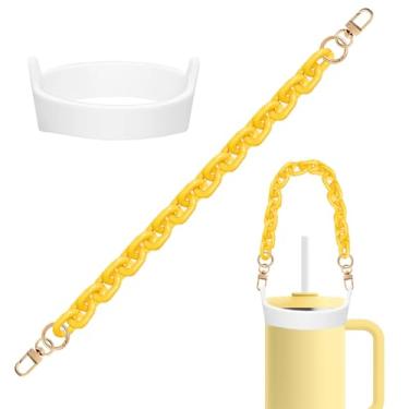 Imagem de 2 peças/conjunto de alça de garrafa de água com alça de suporte de garrafa de água para acessórios de copo Stanley Paracord durável e confiável para garrafas de 227 a 1,134 g (amarelo)